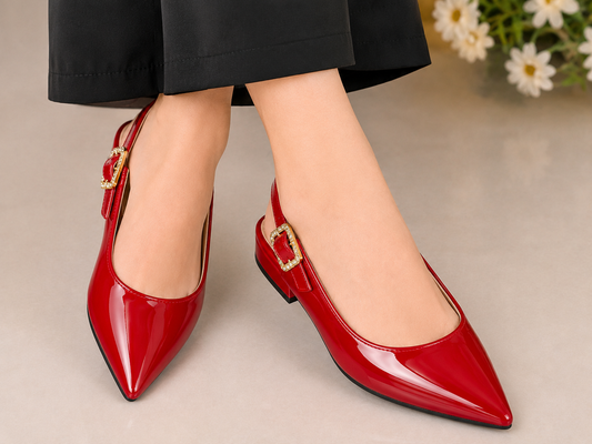 Red Pointed-Toe Slingback Flat