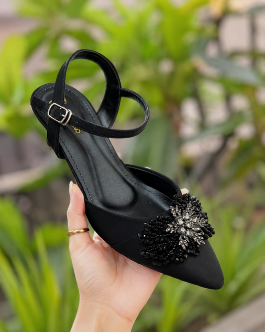 Black Crystal Bloom Slingback